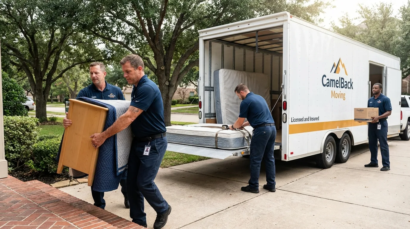 Crew loading residential truck for cross-state move from Bethel Island, CA